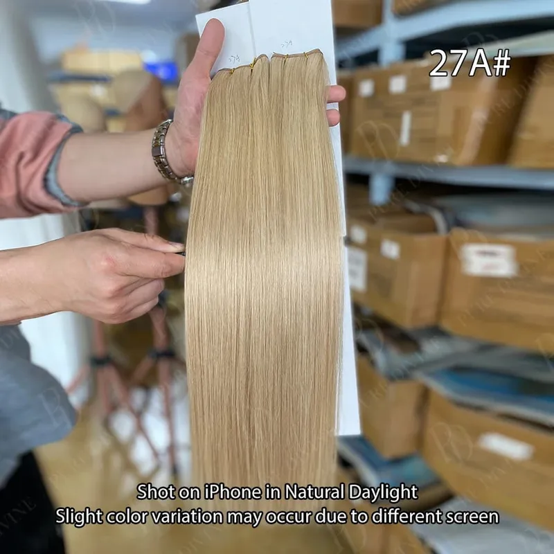 Hot Sale Genius Weft Human Hair Extensions 50g/pc Double Drawn Balayage Blonde Full End Invisible Straight Virgin Remy Hair 15A