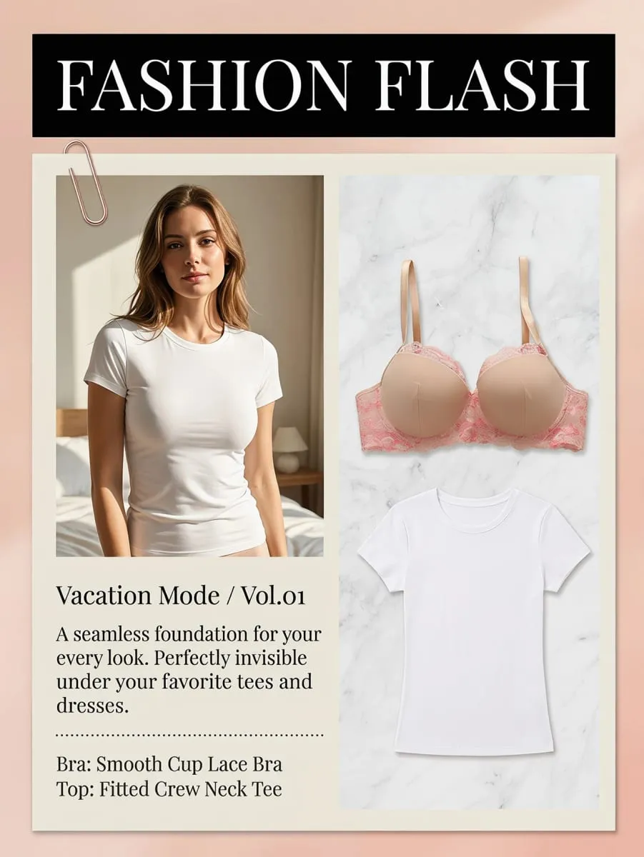 Women's Push Up Bra Set with Eyelash Lace Set Trim High Elasticity Smooth Cup 3D Tailoring Invisible Underwear Set B2631 — image 3