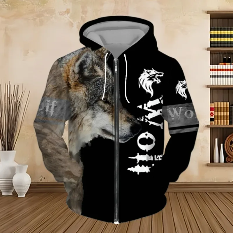Spring and Autumn Men's Hoodie Sweatshirt 3D Digital Print Tiger Series Zip up Hoodies Fashion Personalized Sweatshirt for Men — image 5