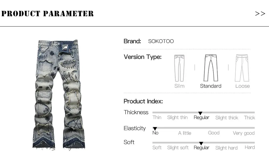 Mænds Boot Cut Jeans Streetwear Patches Frigivet Hem Bukser Vintage Blå Broderi Patchwork Flared Bukser