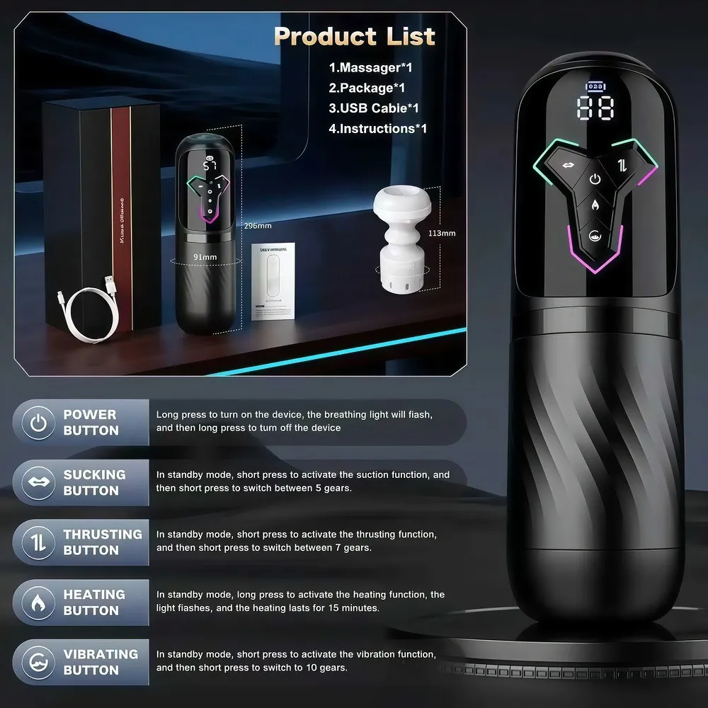Automatic Telescopic Male Masturbator Thrusting Sucking Machine Vibration Heating Blowjob Masturbation Cup Adult Men Sex Toy