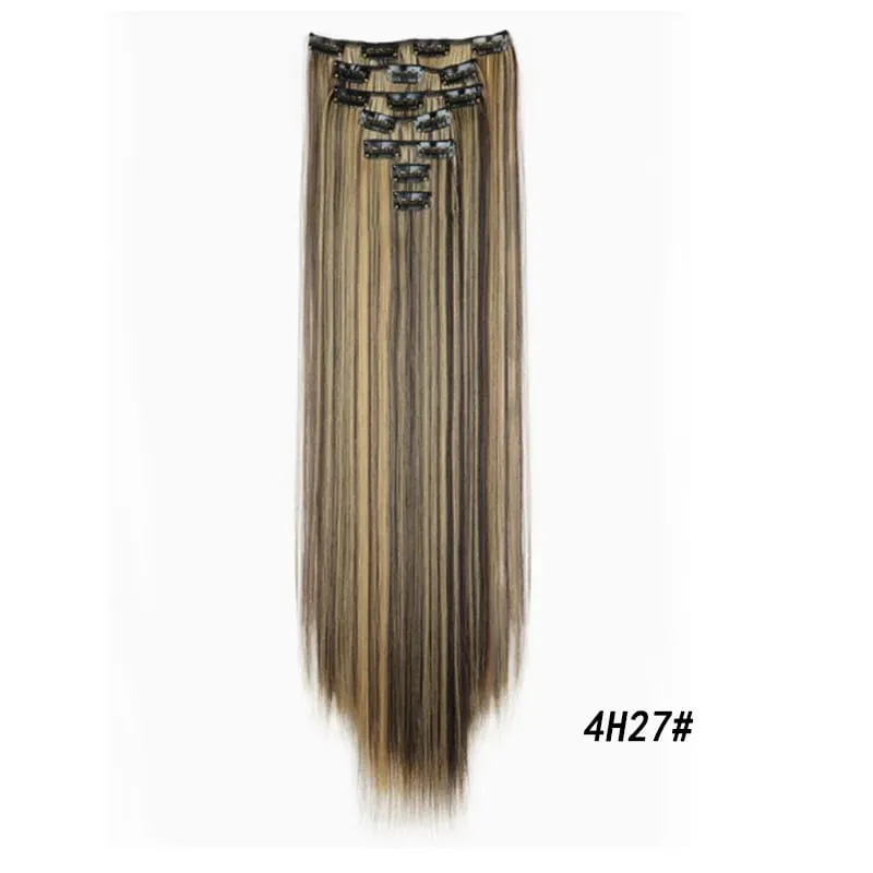 7Pcs/Set16Clips Hair Extension Black Long Straight Natural Hair Ombre Hairpiece Heat Resistant Fiber For Women Hairstyle Cosplay — image 23
