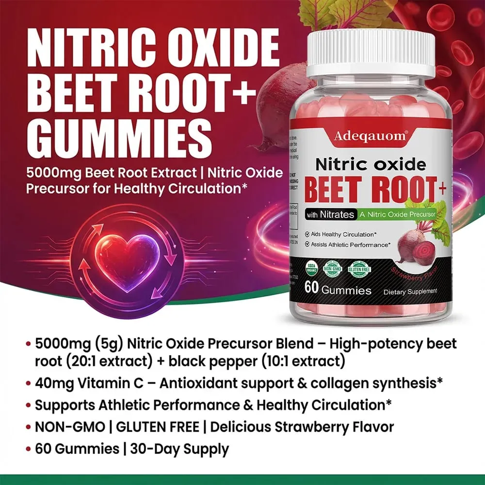 Nitric Oxide Beetroot Gummies Organic Beetroot Extract Blood Circulation Heart Health Blood Pressure Support Natural Flavor