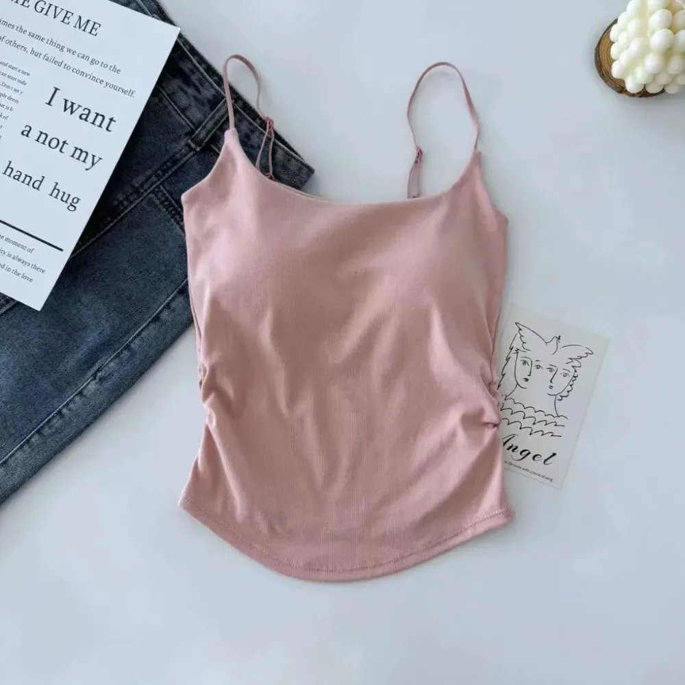 Simple Sleeveless Suspender Vest Slim With Padded Cups Camisole Underwear Short Vest Sports Activities