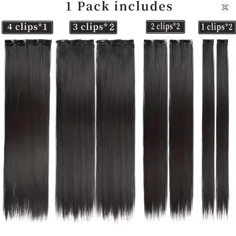 7Pcs/Set16Clips Hair Extension Black Long Straight Natural Hair Ombre Hairpiece Heat Resistant Fiber For Women Hairstyle Cosplay — image 4