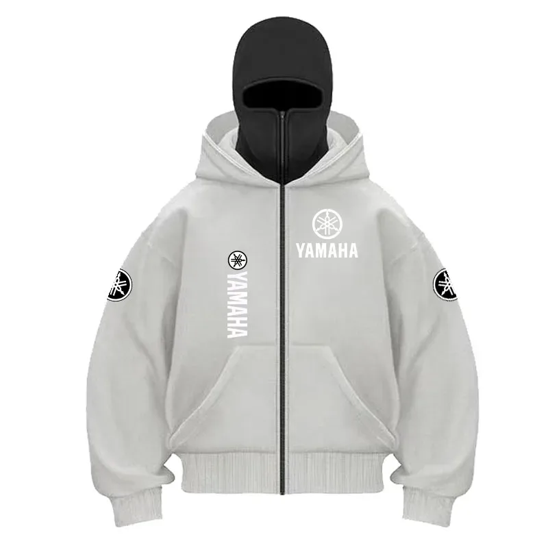 yamaha logo Naka-print na Cotton Cycling Mask Zipper Hoodie Lalaki at Babae Taglagas at Taglamig Bagong Estilo Fashion Casual Retro Cycling Jer