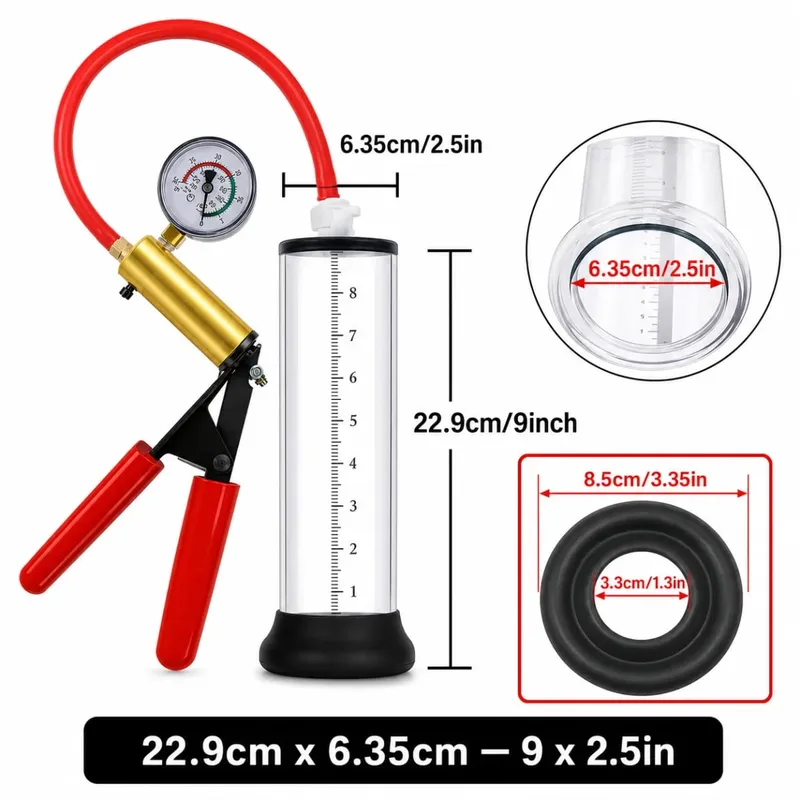 Manual Acrylic Penis Pump for Men with Pressure Gauge Clear Cylinders Vacuum Enlargement Masturbation Trainer Adult Sex Toy Set — image 26