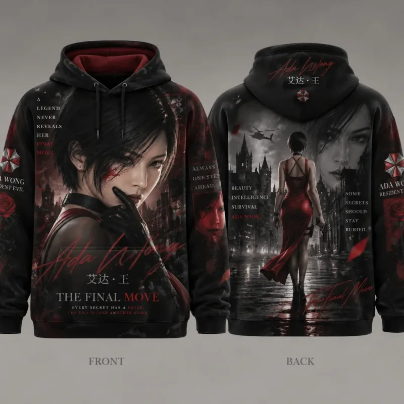 Y2K Ada Wong Full Print Hoodie Vintage Poster Aesthetic Loose Streetwear Pullover Casual Sweatshirt for Men Women Kids Unisex — image 1