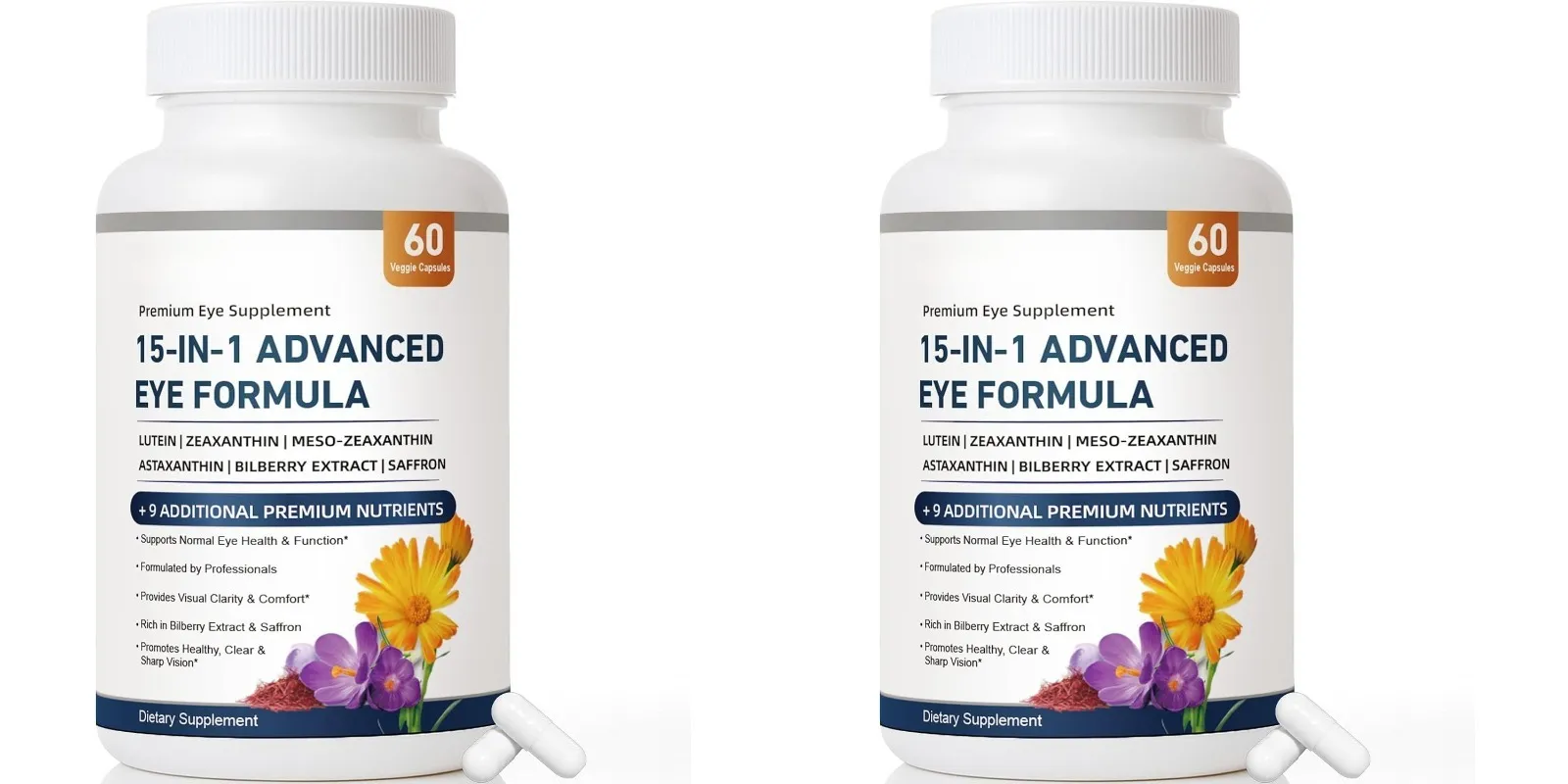 15-in-1 Advanced Eye Formula with Lutein Zeaxanthin Astaxanthin Bilberry & Saffron Visual Comfort Support 60 Capsules
