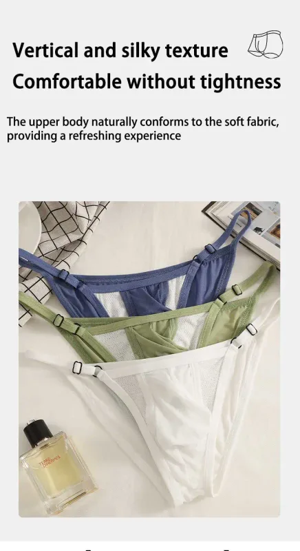 Slip en soie glacée pour hommes avec devant ouvert et taille réglable - Sous-vêtements respirants sexy d'été pour un ajustement confortable — image 11