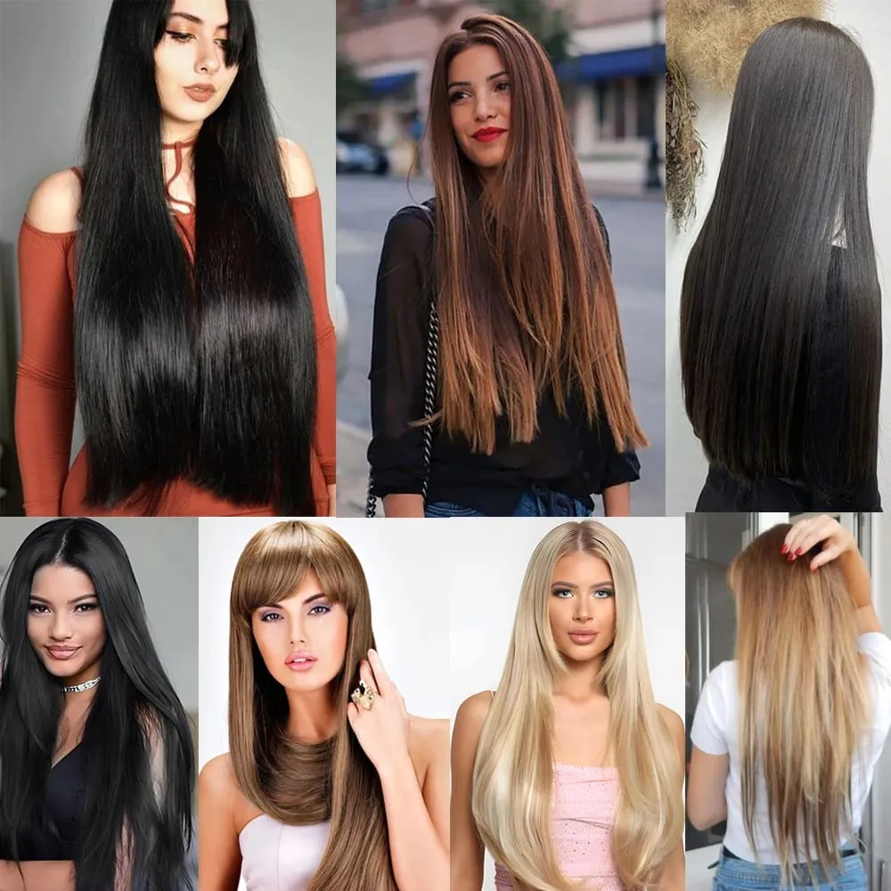 6Pcs/Set 16 Clips In Hair Extensions Black Brown Straight Synthetic Hairpieces 30Inch Thick Hair Extension For Girls Daily Use