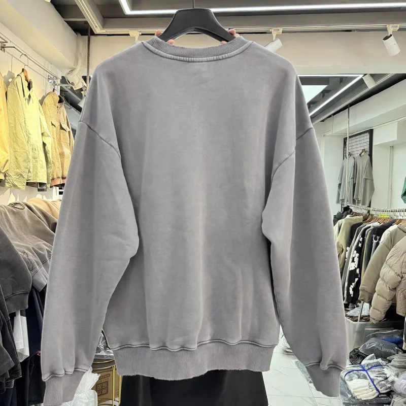 Nice Washed Embroidery Solid Crewneck Men Women Oversized Heavy Fabric Unisex Sweatshirts