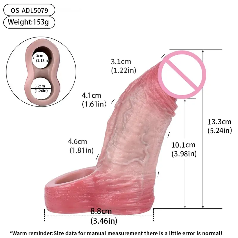 7.2in Realistic Penis Sleeve Reusable Penis Sleeve with Cock Ring Silicone Penis Enlarger Sleeve Male Adult Sex Toy for Men