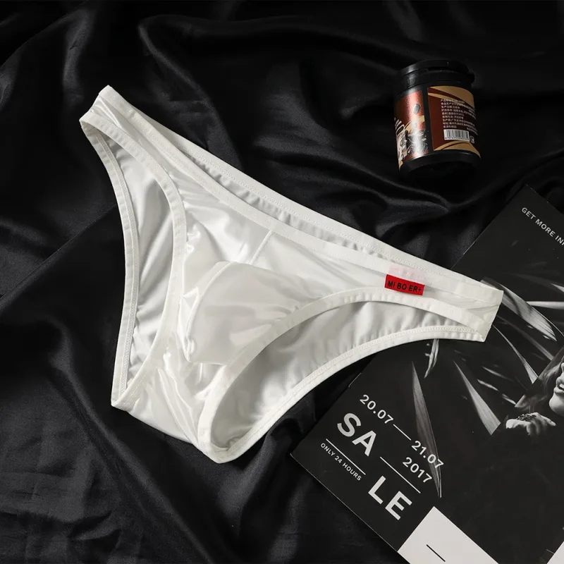 Men Satin-like Bikini Ice Silk Stretch Brief Pouch Lingerie Breathable Panties Seamless Underwear Underpants Japanese Thongs