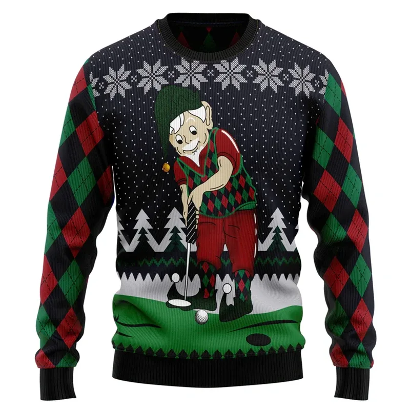 Fashion Golf Graphic Ugly Christmas Sweater For Men Funny Santa Claus 3D Printed Xmas Sweatshirts Cool Streetwear Pullovers Tops