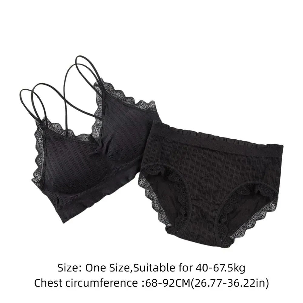 1Set Casual Lace Women Seamless Bra Set V-Neck Breathable Lingerie Set Comfortable with Bra Pads Underwear Set