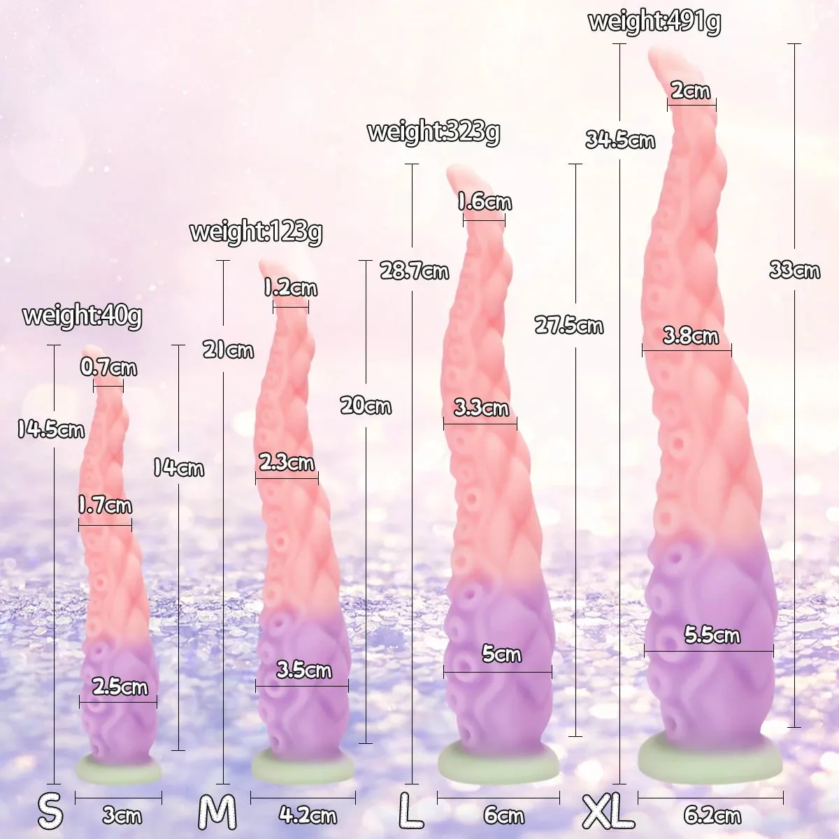 Different Size Tentacles Anal Plug Adult Sex Toy G-spot Clitoris Anal Area Stimulation Made of Soft and Safe Liquid Silicone.
