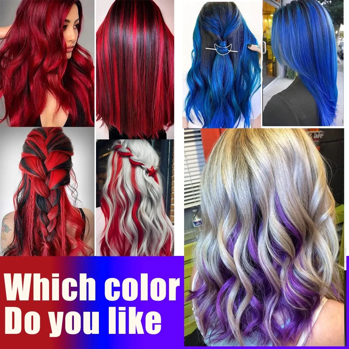 5PC/22 inch Color Hair Extensions Highlights Clip in Synthetic Hair Purple Hairpieces for Women Kids Halloween Cosplay Gift