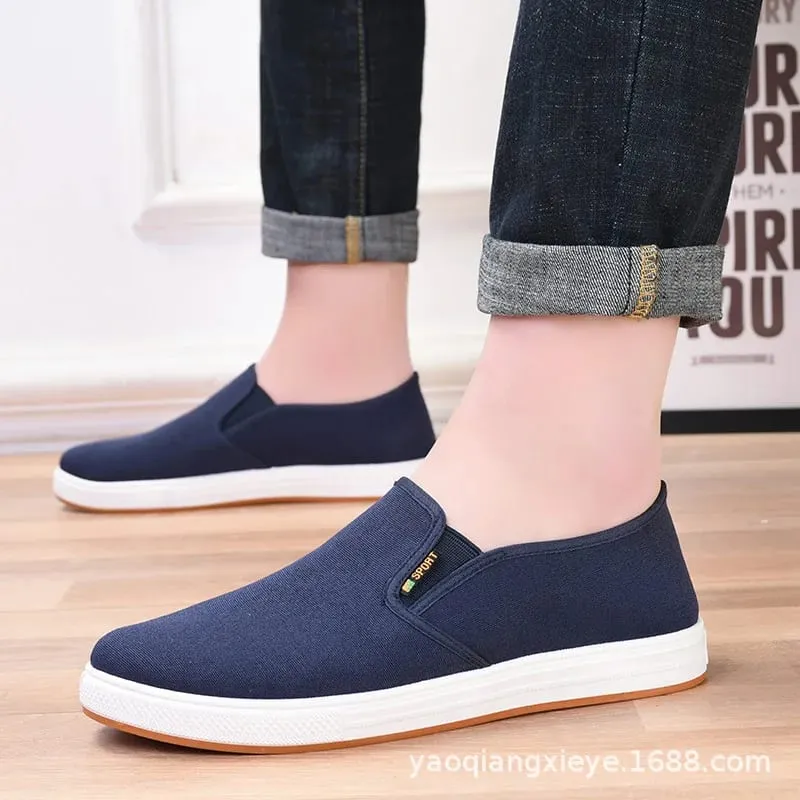 Baskets en toile pour hommes, chaussures plates vulcanisées légères et décontractées à enfiler, abordables, livraison gratuite