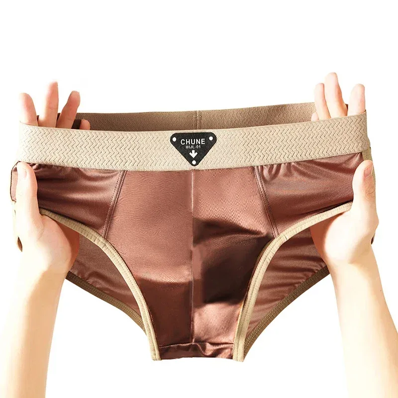 1/3PCS Men's Briefs Ice Silk Satin-like Briefs Men's Underpants Summer Breathable Quick Drying Panties Sexy U Pouch Underwear