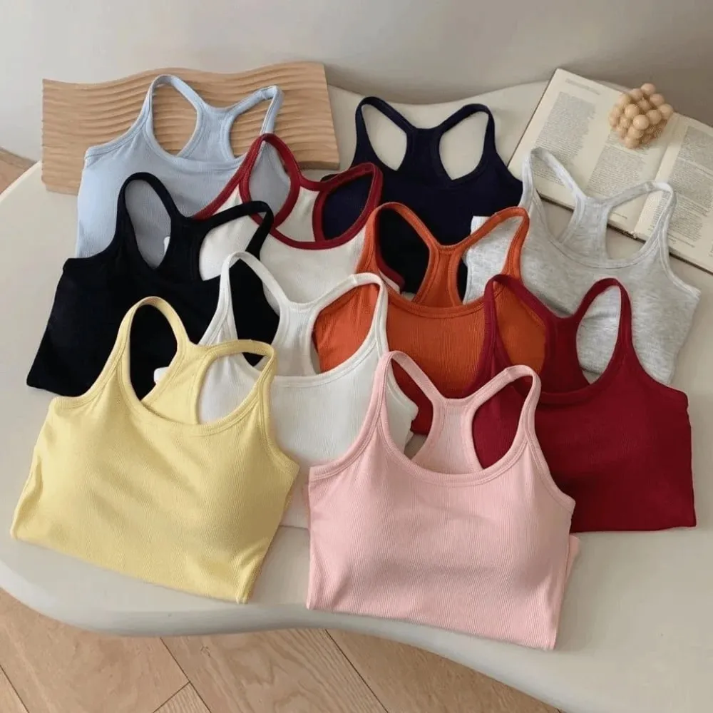 Wide Shoulder Straps Hollow Vest Comfortable H-Shaped Back Breast Small Camisole Slim Design Elastic Thin Tank Tops