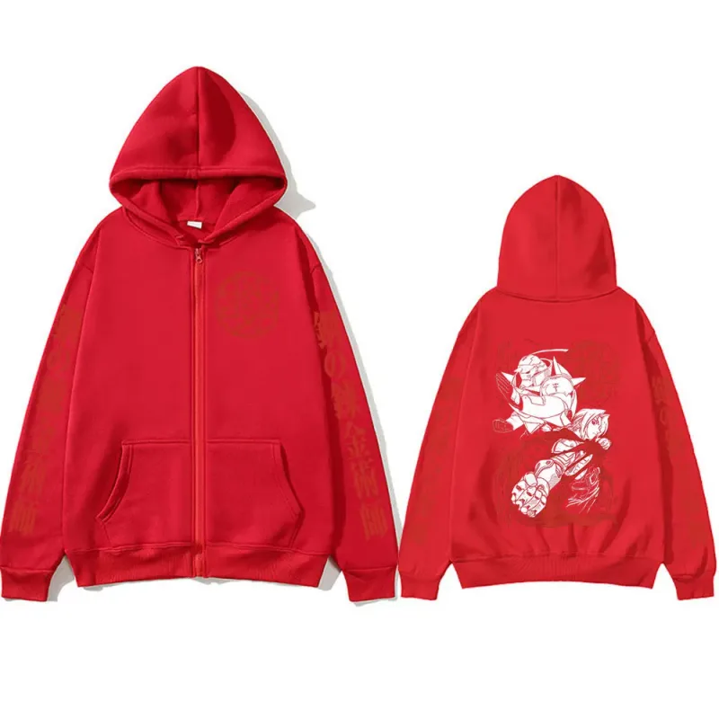 Anime Fullmetal Alchemist Edward Elric Alphonse Elric Zipper Hoodies Men's Clothing Zip Up Hooded Sweatshirts Long Sleeves Coats