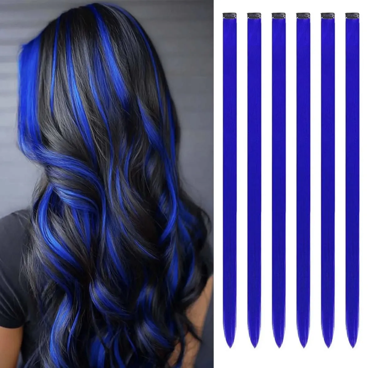 6 Pcs Clip Extensions Synthetic 24 Inch Colored Hair Extensions Party Highlights Long Straight Hairpieces for Women Kids Girl