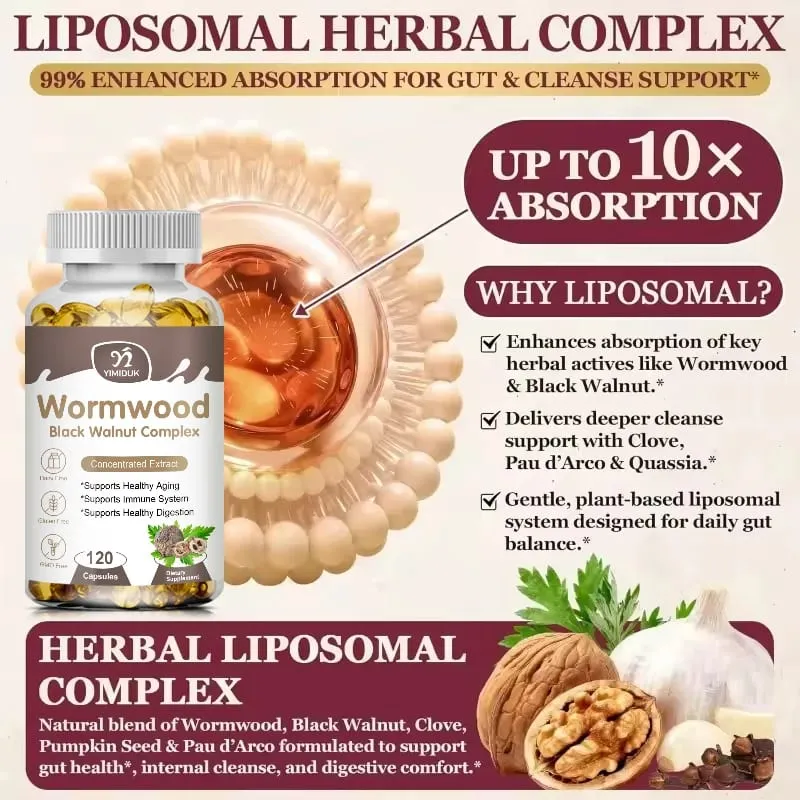 Premium Wormwood Cleanse Supplement with Black Walnut Clove & Quassia Supports Intestinal Health Detox & Digestive Balance