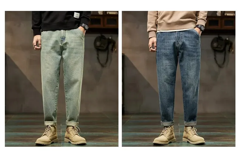 Men's Spring 2026 Loose Harem Pants Denim Retro Solid Comfortable Harajuku Straight Jeans Simple Fashion Versatile Cargo Trouser