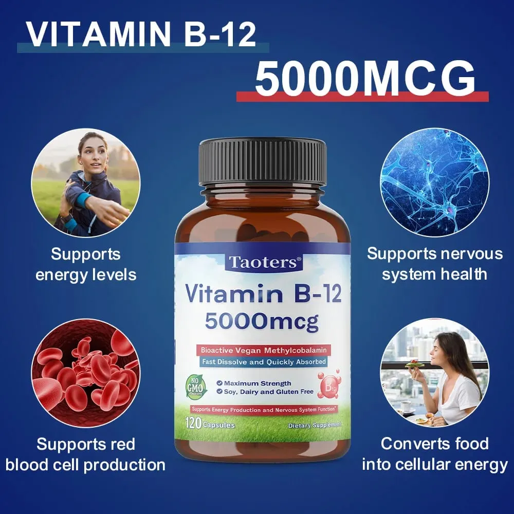 Vitamin B12 Capsules 5000 Mcg Bioactive Vegan Methylcobalamin Supports Energy Production and Nervous System Function — image 4