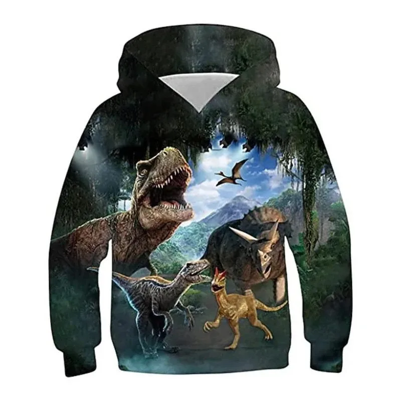 Fierce Dinosaur 3D Print Hoodie Men Children Clothing Long Sleeve Pullover Coat Harajuku Streetwear Autumn Casual Trend Hoodies