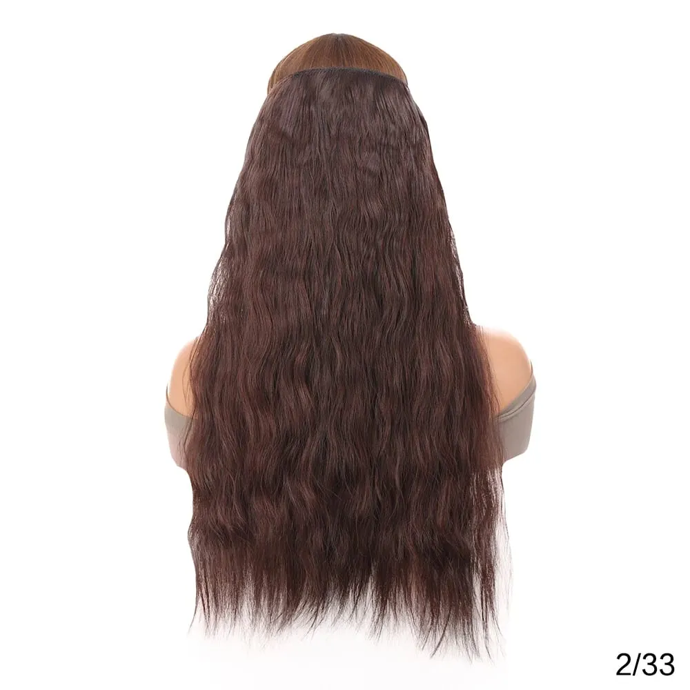 22" Invisible Wire Hair Extensions Water Wave Gray Black No Clip One Piece Synthetic Hairpiece Women Natural Heat Resistant Hot
