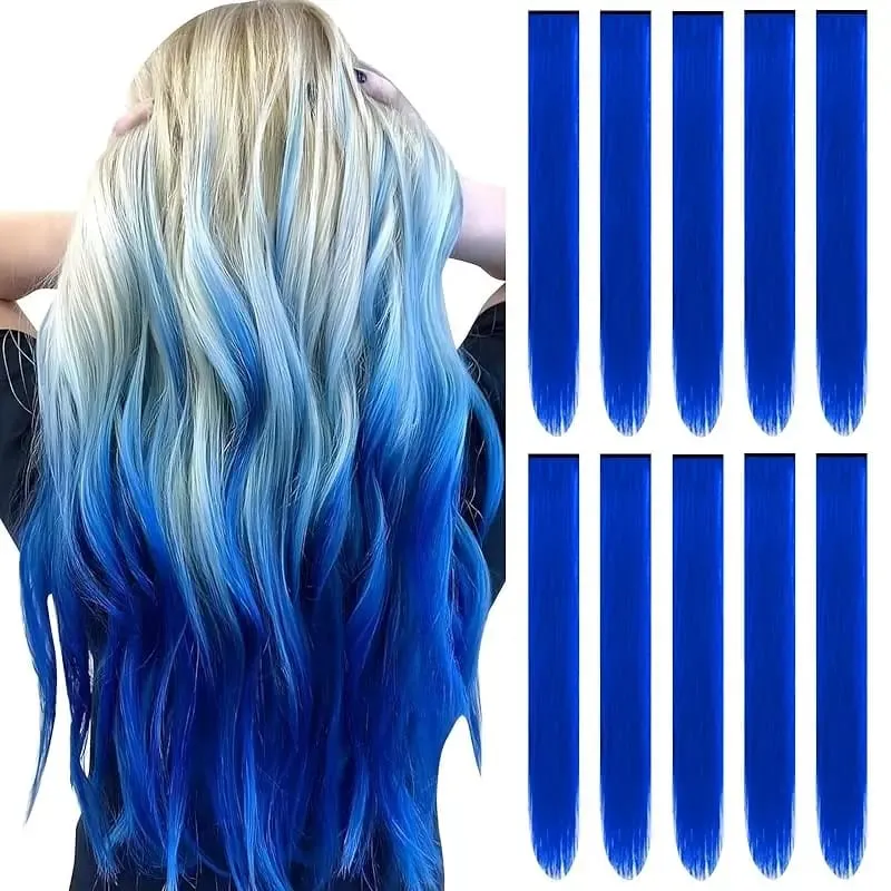1 5 11 Pcs/lot Clip in Hair Extensions Multi-Colors Highlights Synthetic Hair 22 inch Rainbow Hairpieces for Girls Women 2030