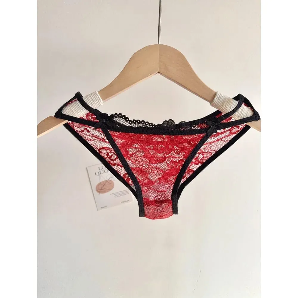 セクシーな Women Party Wedding Red Bow Lace Underwear Lingerie Set Push Up Bra Panty Small Chest Gathered Intimate Suit S-XL A-C CUP