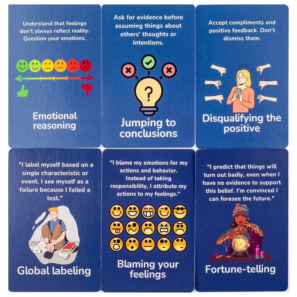 50pcs Mental Wellness Flashcards Game Cognitive Distortion Thinking Traps Coping Skills Emotional Regulation Board Game