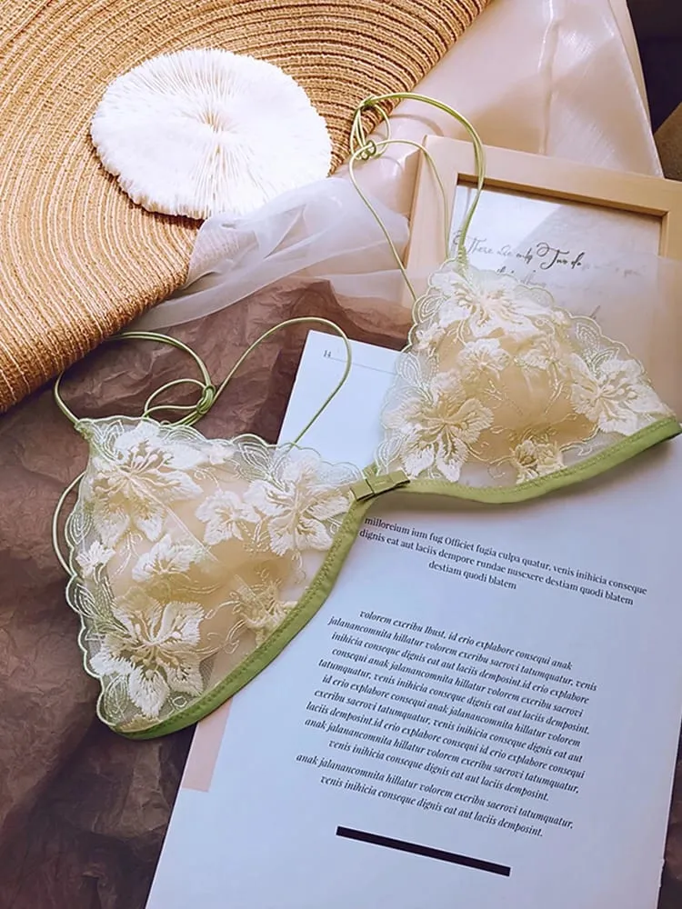 Wireless Minimizer Bralette Set Large Bust French Style Triangle Cup Lace Lingerie Pure Comfort Sexy Sheer Underwear Set Women