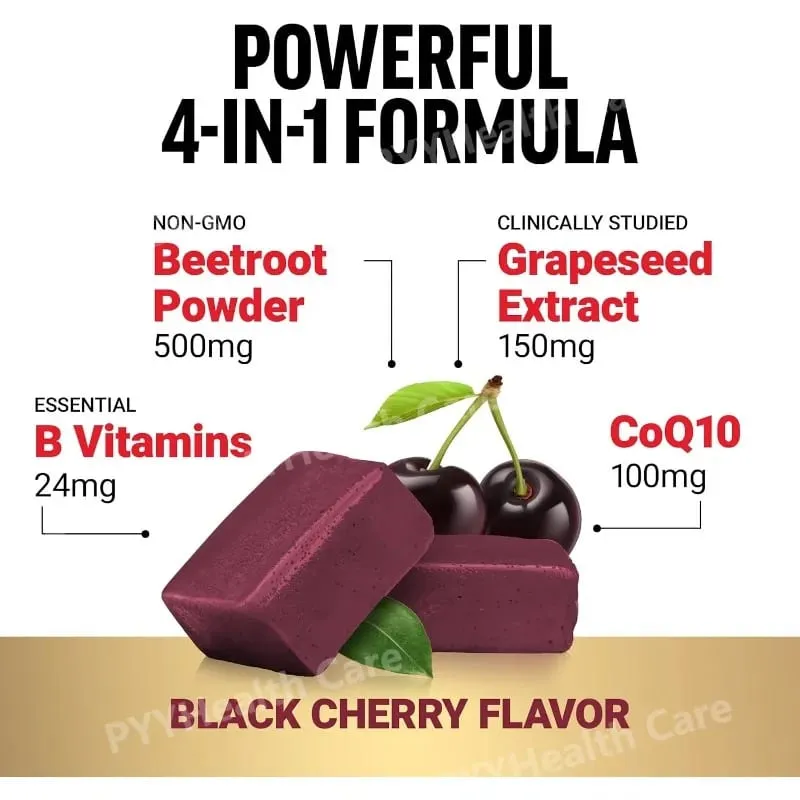 Beetroot Gummies with CoQ10 B Vitamins Grape Seed Extract Plant-Based Soft Chews Daily Energy Supplement