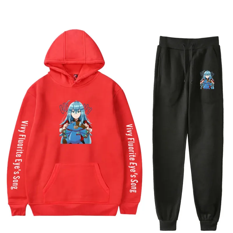 Harajuku Comfortable Vivy Fluorite Eye's Song Print Sweatshirt Sweatpants Hoodies+ Trousers Suit Boys/Girls 2 Piece Set Clothes