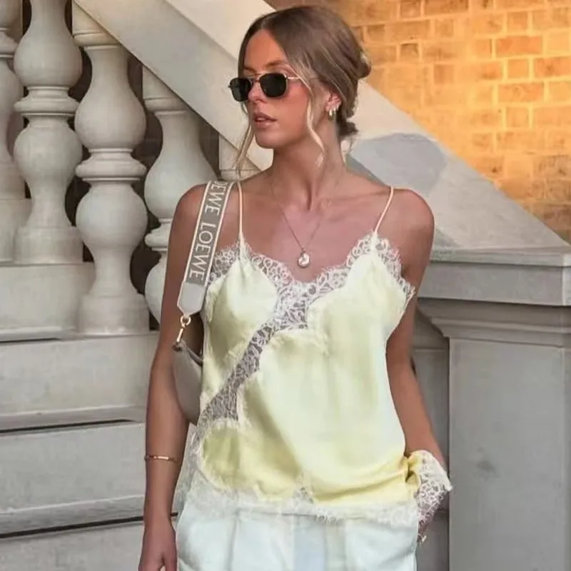 2025 Babae Asymmetrical Slip Top Babae Sexy Black Yellow Blue Top Lace Tanks & Camis Chic Y2K Sleeveless Backless Camisole — image 5