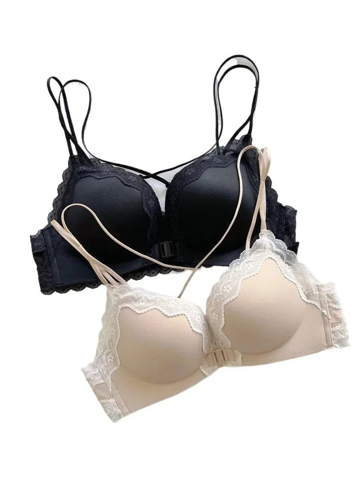 Victoria Style Wireless Lingerie Set Pink Leopard Pattern Front Closure Bra Sensual Back Push Up for Small Bust 32-38