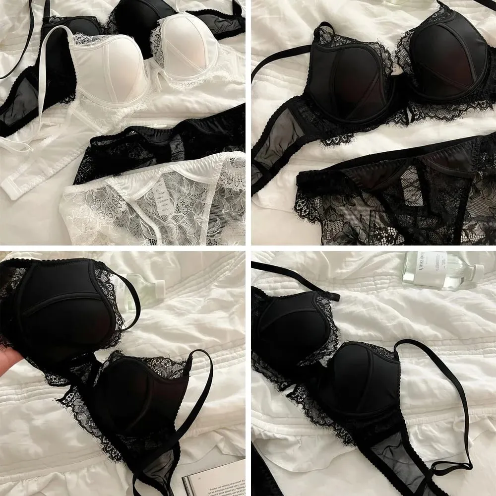 Sexy Lace Deep V Lingerie Set with Steel Ring Support Hollow Out Push Up Bra & Panty — image 2