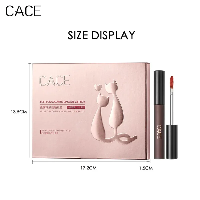 4 Pcs Liquid ลิปสติกแต่งหน้าชุด Matte Red Tint Lipgloss ยาวนาน Lip Stain เครื่องสำอางพร้อมสร้อยคอของขวัญ