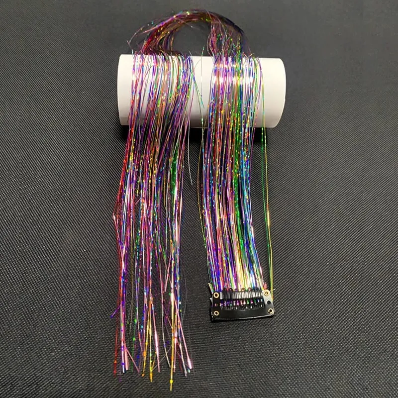 Synthetic Rainbow Tinsel Hair Extensions Clip In Shiny Glitter Wig Hairpiece for Women Party Cosplay Daily DIY Hair Accessory