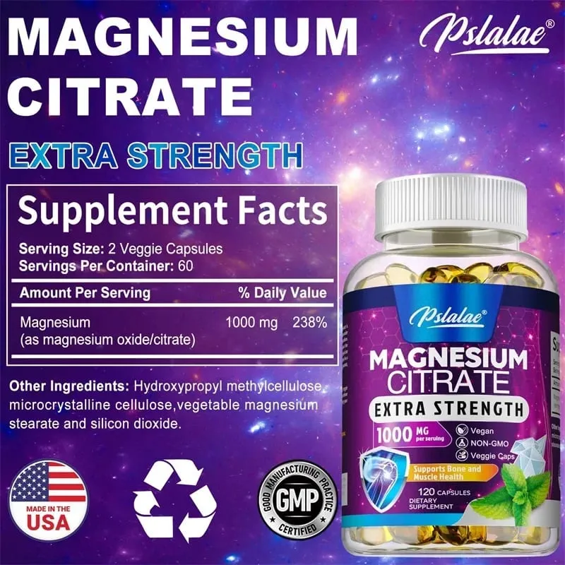 Magnesium Citrate Capsules - High Absorption Magnesium Citrate for Leg Spasms Muscle Bone and Heart Health