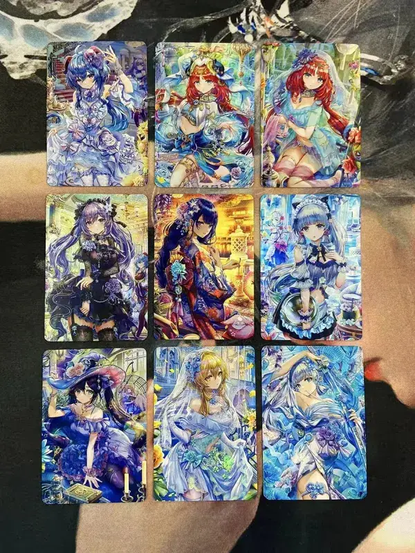 DIY Fanmade Mixed Genshin Honkai Waifu Holographic Laser Flash Collectible Trading Game Cards