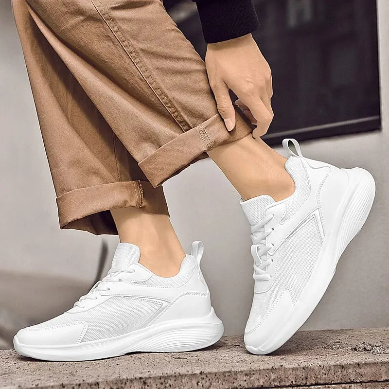 Men Fashion Height Increasing Sneakers Breathable Mesh Height Increase Shoes Microfiber Sole Comfortable Outdoor Walking Shoes