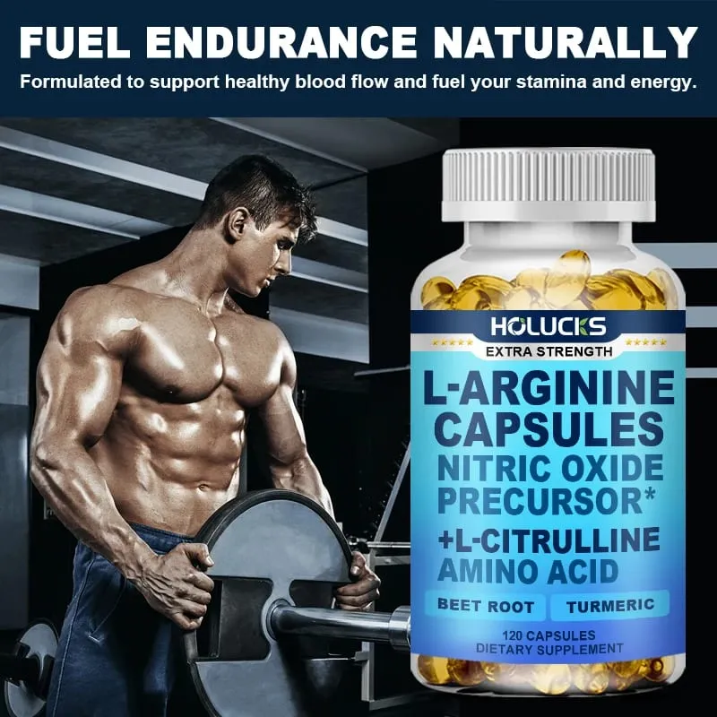 L-Arginine Capsules with L-Citrulline - Nitric Oxide Supplement for Performance Endurance and Muscle Support Vegan Non-GMO
