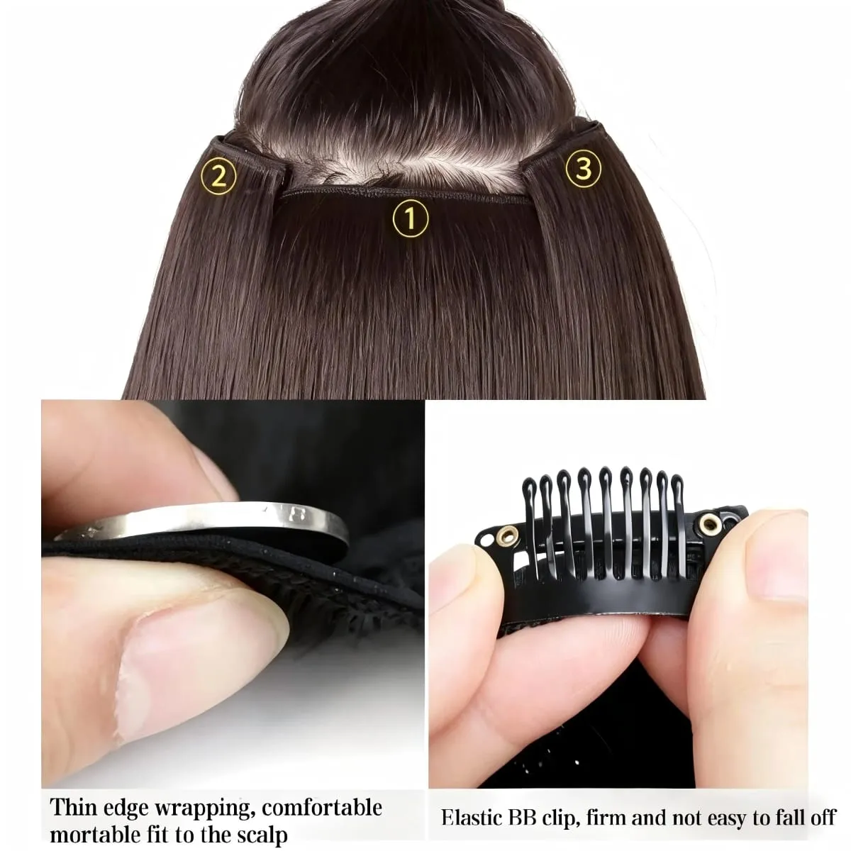 3Pcs Long Straight Synthetic Clip In Hair Extensions Invisible Seamless Natural Hairpiece Lightweight Secure BB Clips For Women — image 5