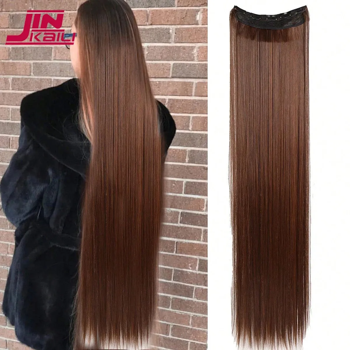 JKL Synthetic 5 Clip In Hair Extensions Long Straight Hairstyle Hairpiece Black Brown Blonde 80CM Natural Fake Hair For Women