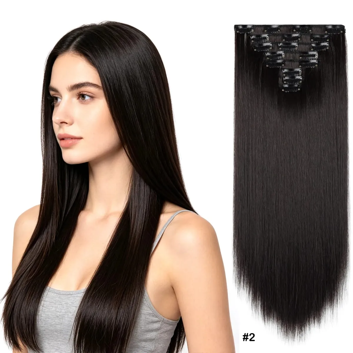 8pcs/set Long Straight Matte Synthetic Clip-In Hair Extensions Full Head Extension Hairpieces for Women